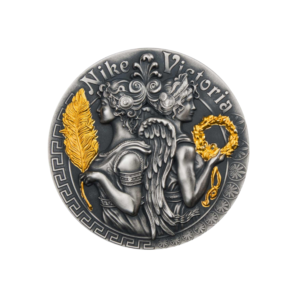 VICTORIA AND NIKE Strong and Beautiful Goddesses 2 Oz Silver Coin $5 Niue 2018