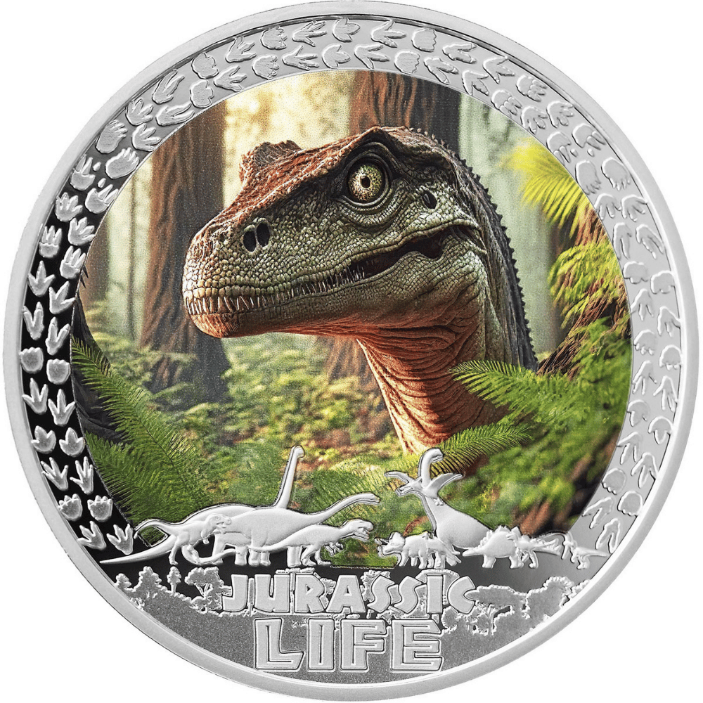 Velociraptor Jurassic Life 1 Oz Silver Coin 2025 reverse