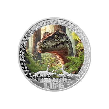 Velociraptor Jurassic Life 1 Oz Silver Coin 2025