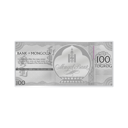 YEAR OF THE SNAKE Silver Note 100 Togrog Mongolia 2025