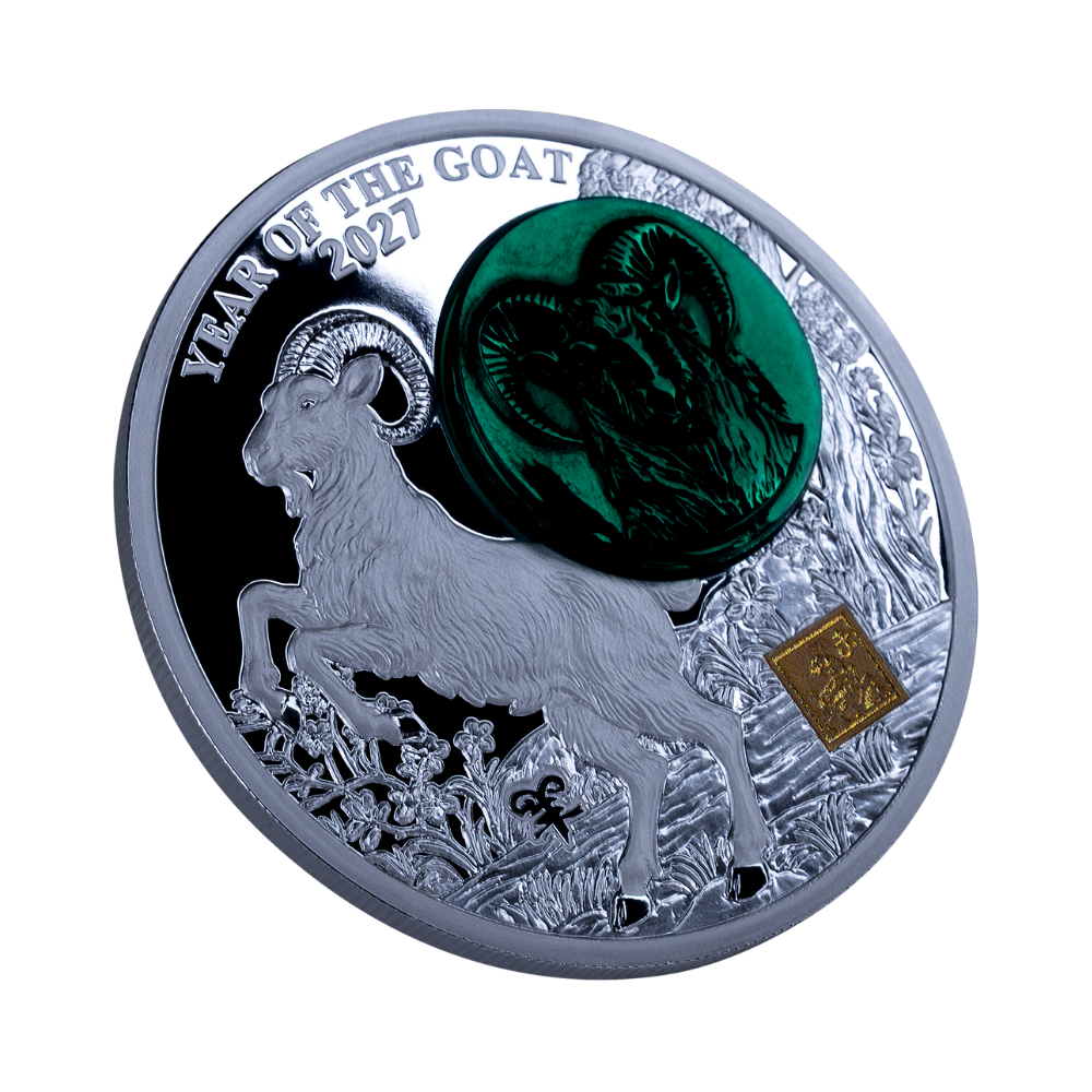 Year of the Goat 2 Oz Silver with Jade 2027 MDM