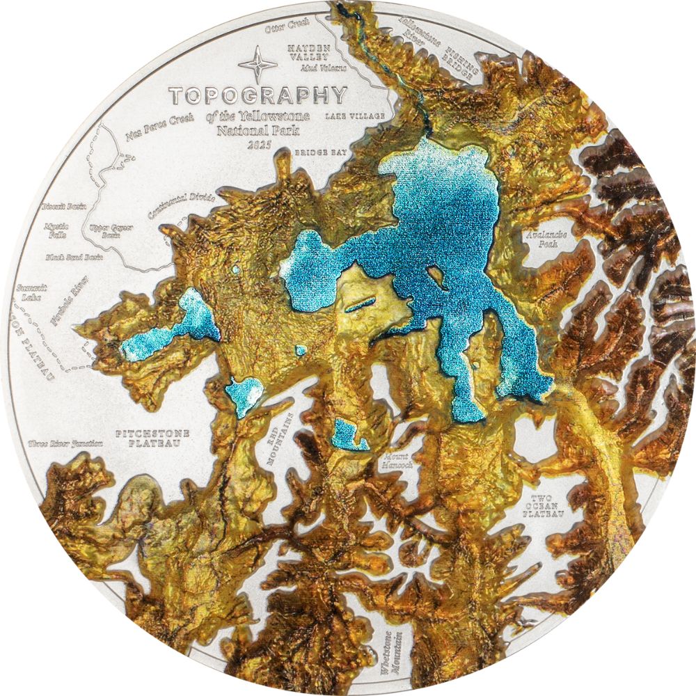 Yellowstone National Park Topography 5 Oz Silver Coin 2025