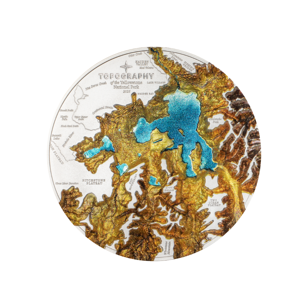 Yellowstone National Park Topography 5 Oz Silver Coin 2025