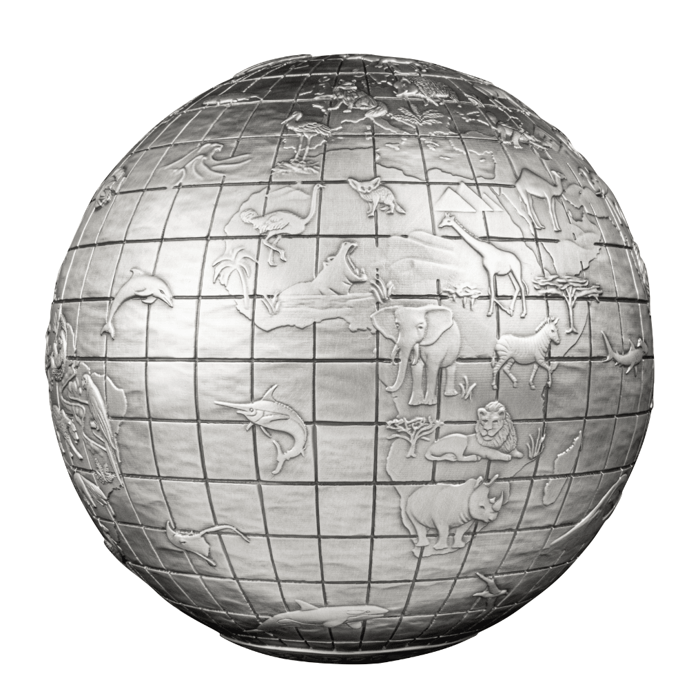 ANIMALS OF THE WORLD Spherical 1 Kg Kilo Silver Coin $25 Barbados 2023 - PARTHAVA COIN