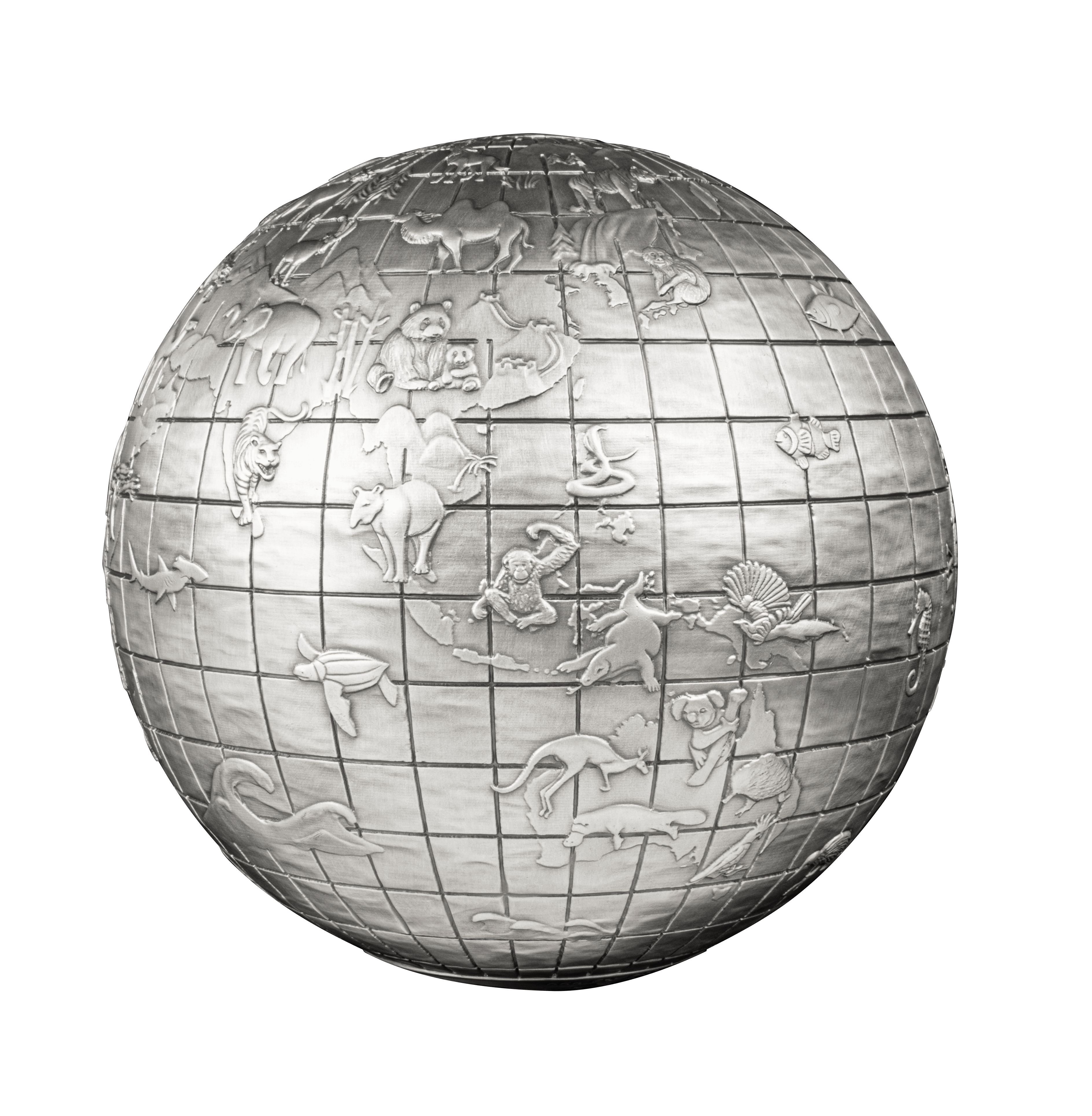 ANIMALS OF THE WORLD Spherical 1 Kg Kilo Silver Coin $25 Barbados 2023 - PARTHAVA COIN