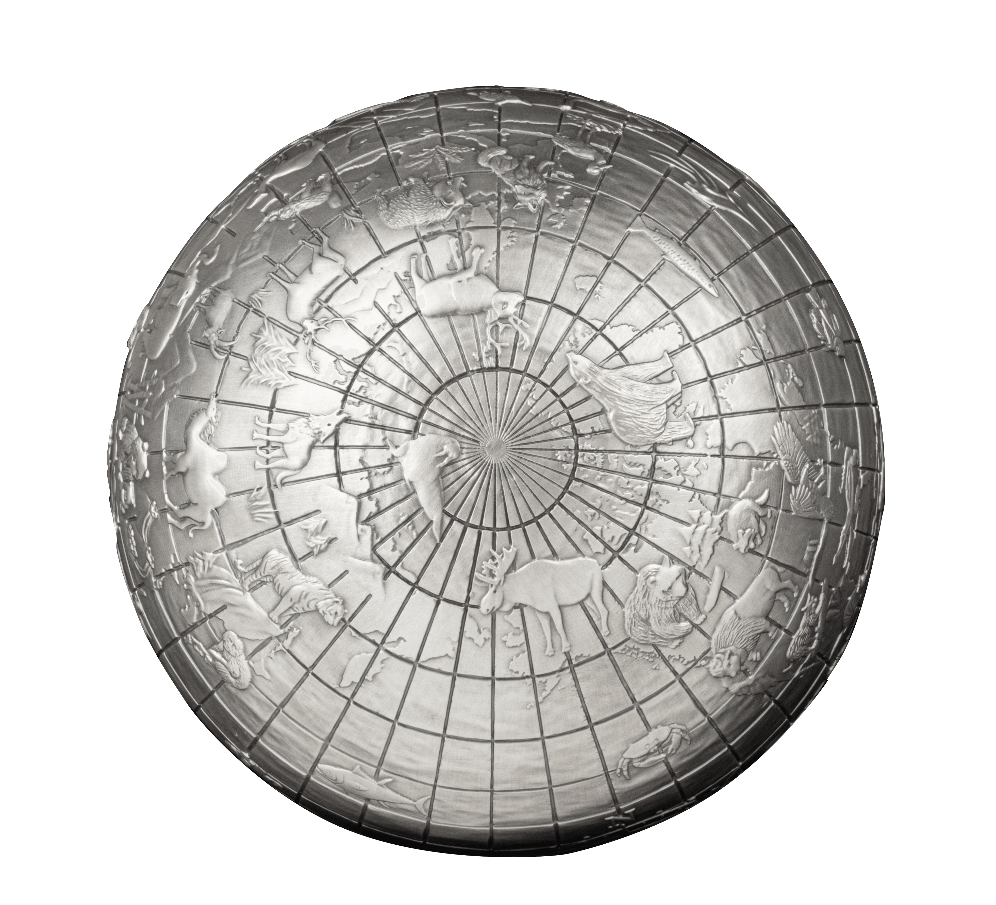 ANIMALS OF THE WORLD Spherical 1 Kg Kilo Silver Coin $25 Barbados 2023 - PARTHAVA COIN