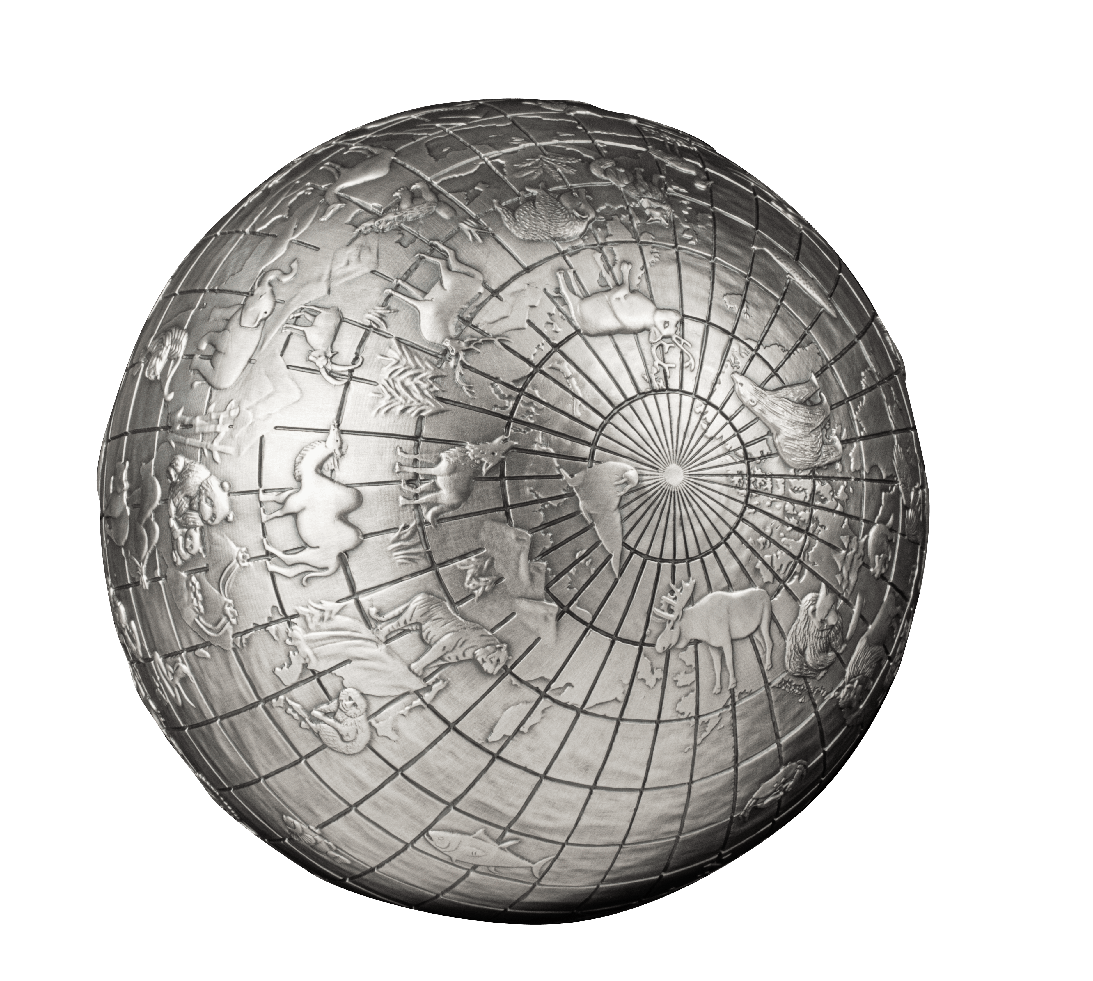 ANIMALS OF THE WORLD Spherical 1 Kg Kilo Silver Coin $25 Barbados 2023 - PARTHAVA COIN