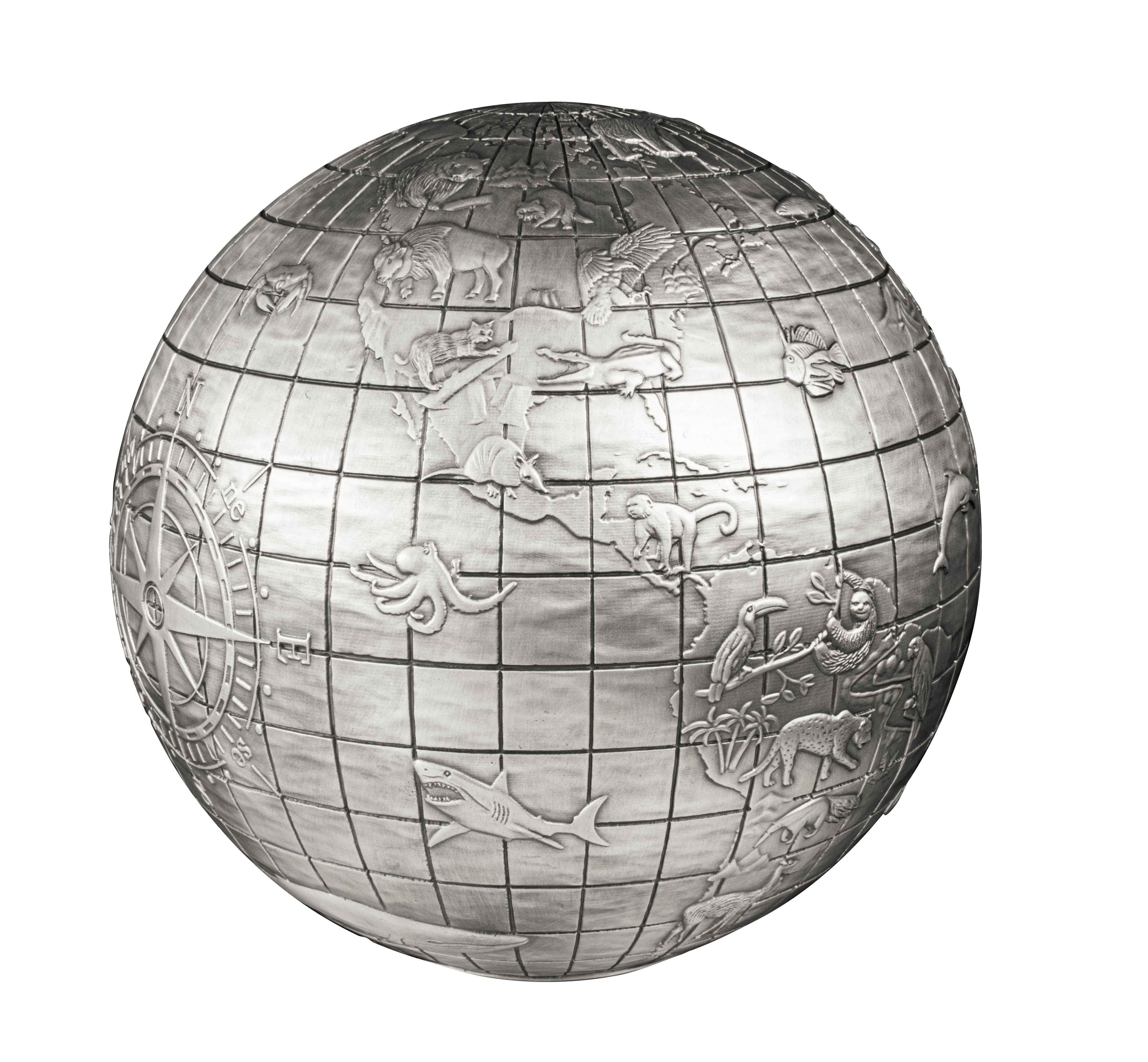 ANIMALS OF THE WORLD Spherical 1 Kg Kilo Silver Coin $25 Barbados 2023 - PARTHAVA COIN