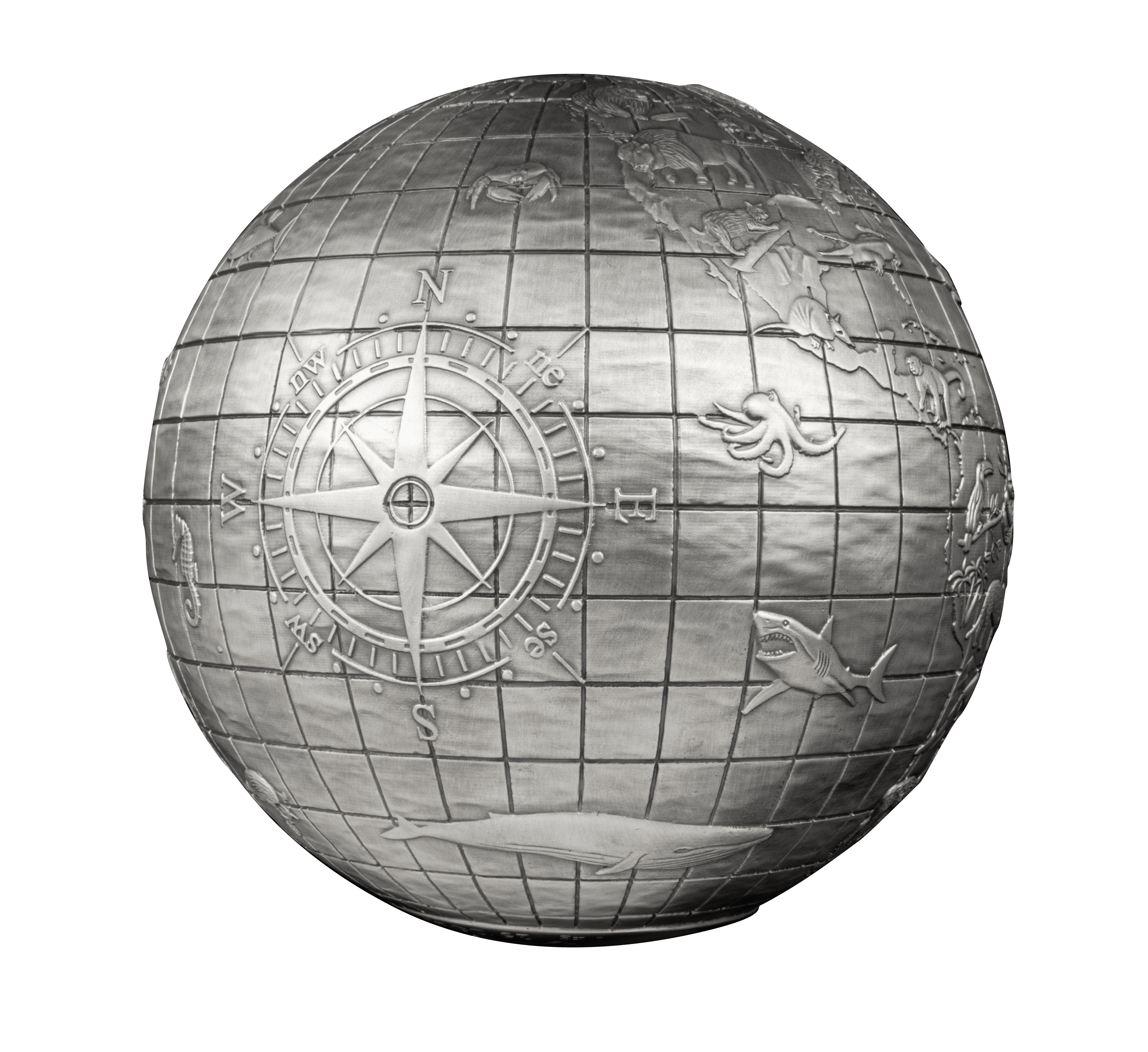 ANIMALS OF THE WORLD Spherical 1 Kg Kilo Silver Coin $25 Barbados 2023 - PARTHAVA COIN
