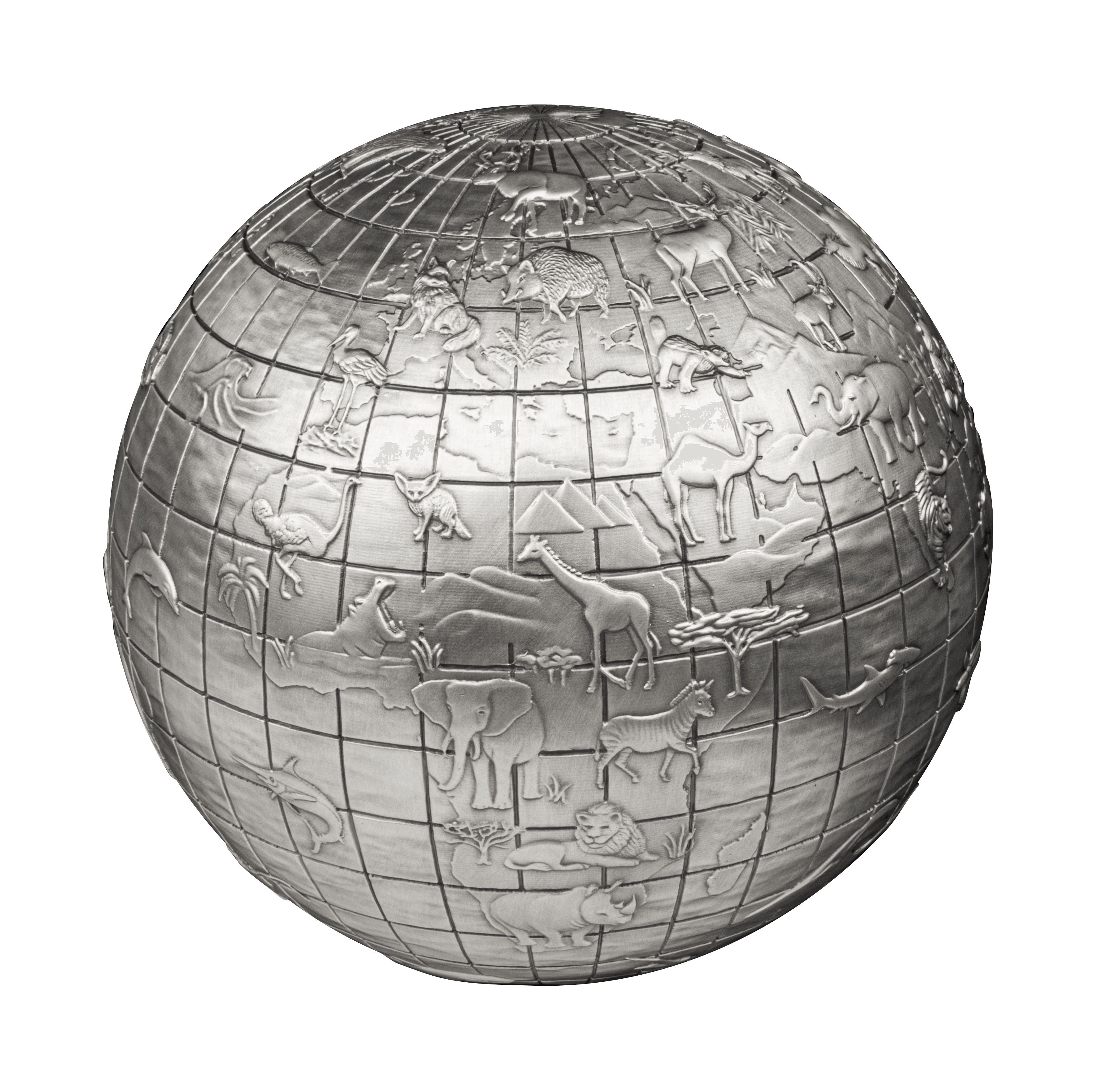 ANIMALS OF THE WORLD Spherical 1 Kg Kilo Silver Coin $25 Barbados 2023 - PARTHAVA COIN