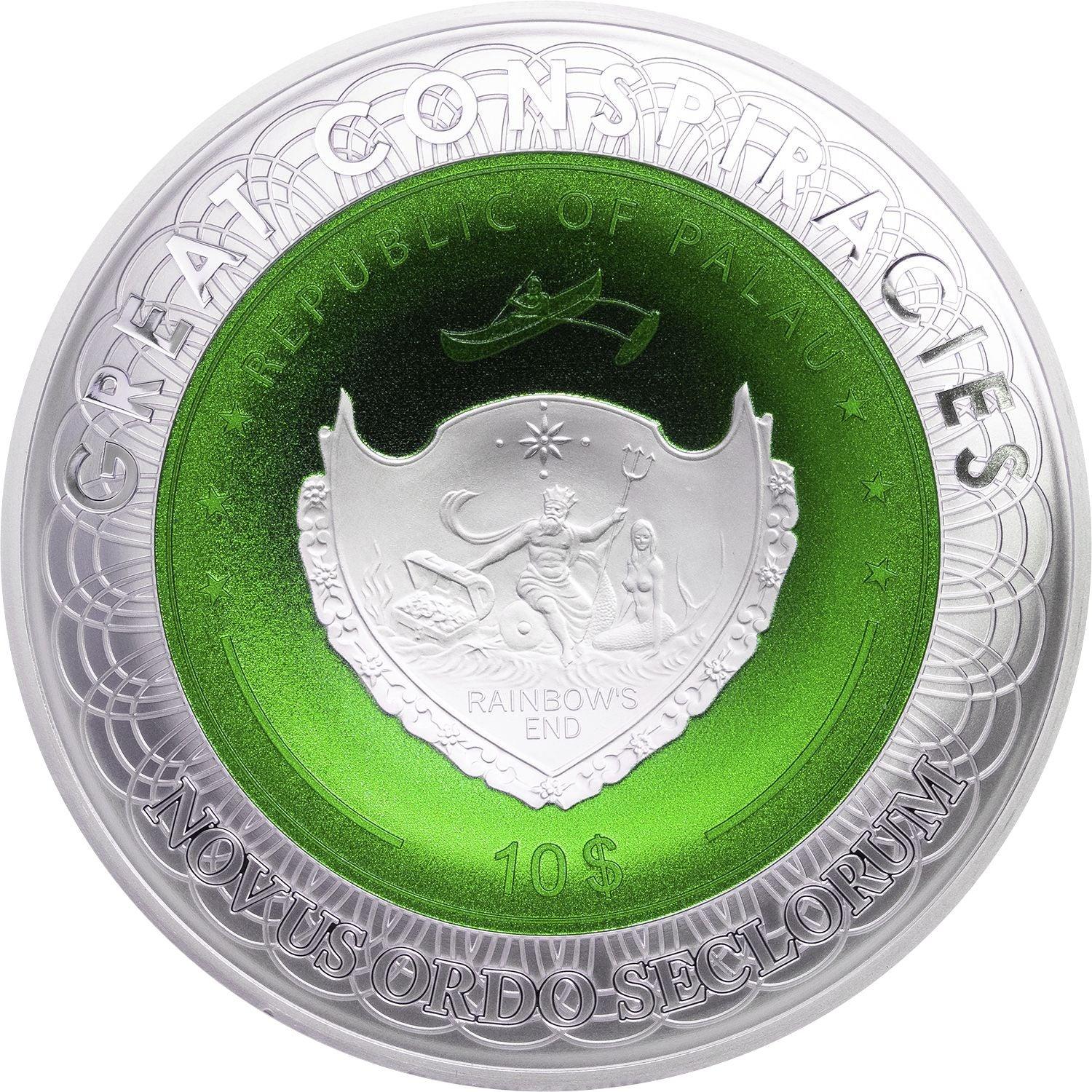 AREA 51 UFO Alien Great Conspiracies 2 Oz Silver Coin $10 Palau 2020 - PARTHAVA COIN