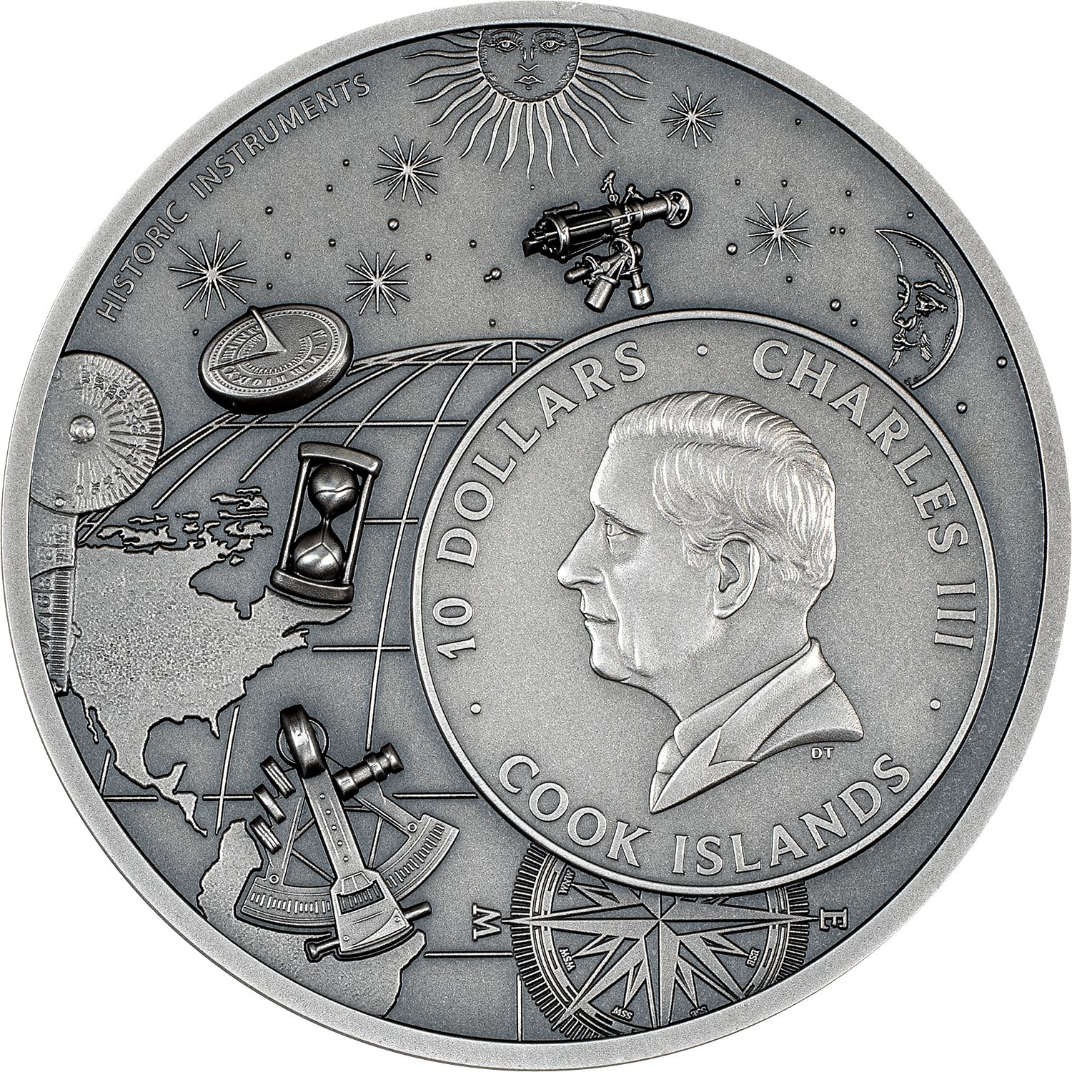 ARMILLARY SPHERE Historic Instruments 2 Oz Silver Coin $10 Cook Islands 2024 - PARTHAVA COIN