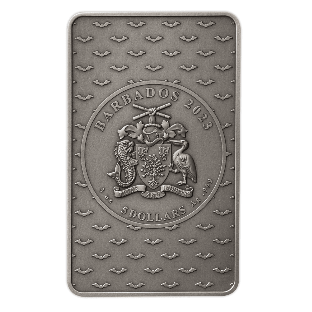 BATMAN Defending Gotham Bar 3 Oz Silver Coin $5 Barbados 2023 - PARTHAVA COIN