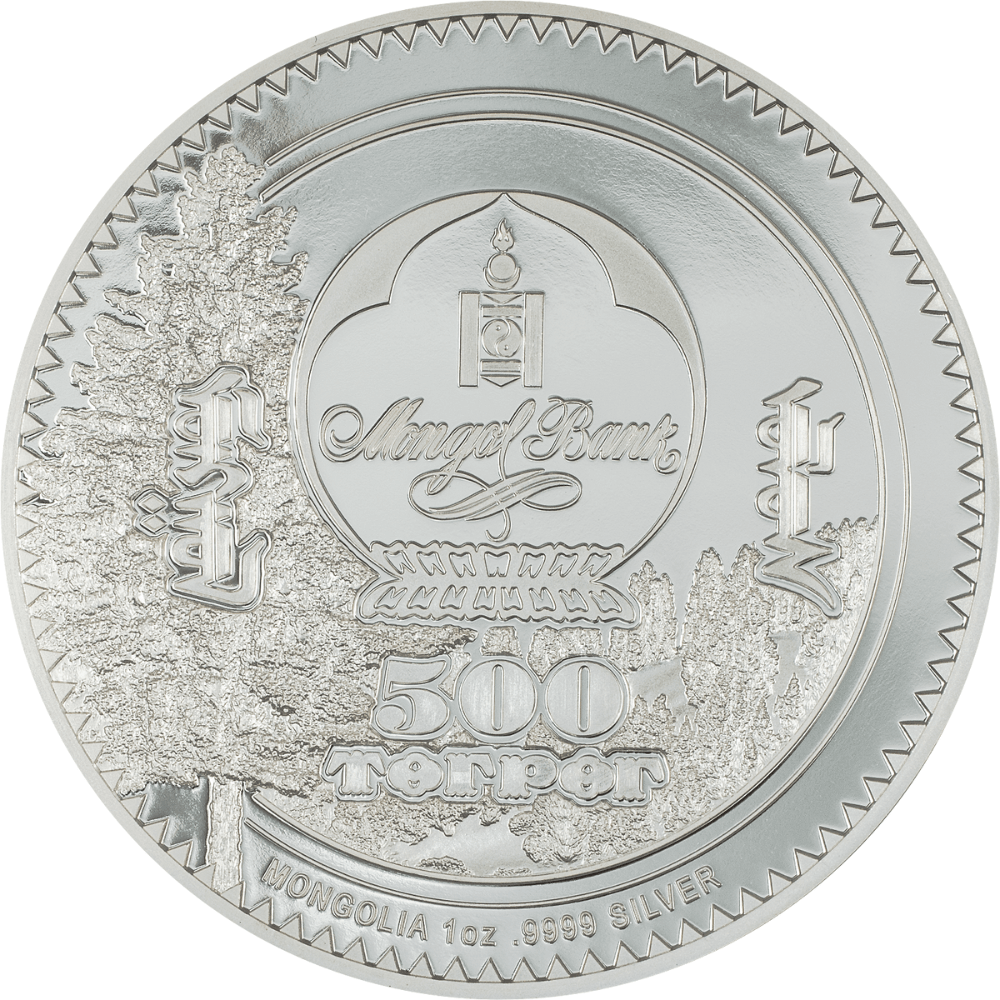 BEAR Woodland Spirit 1 Oz Silver Coin 500 Togrog Mongolia 2024 - PARTHAVA COIN