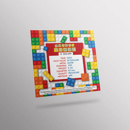 BENGAL TIGER Beloved Building Blocks 5 Oz Silver Coin $20 Palau 2022 - PARTHAVA COIN