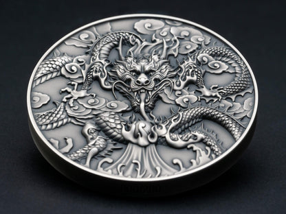 CHINESE DRAGON ART Antiqued 5 Oz Silver Coin $10 Niue 2024 - PARTHAVA COIN