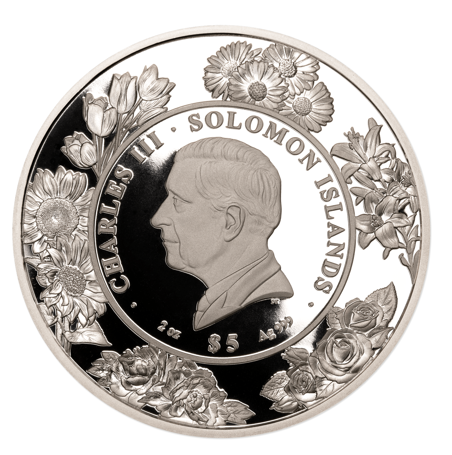 DAISY Flower 3D Mother of Pearl 2 Oz Silver Coin $5 Solomon Islands 2024 - PARTHAVA COIN