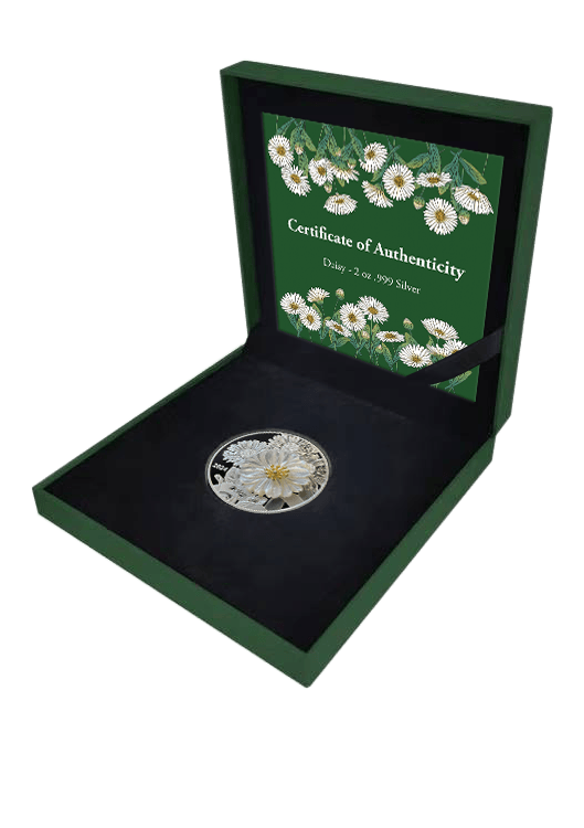 DAISY Flower 3D Mother of Pearl 2 Oz Silver Coin $5 Solomon Islands 2024 - PARTHAVA COIN