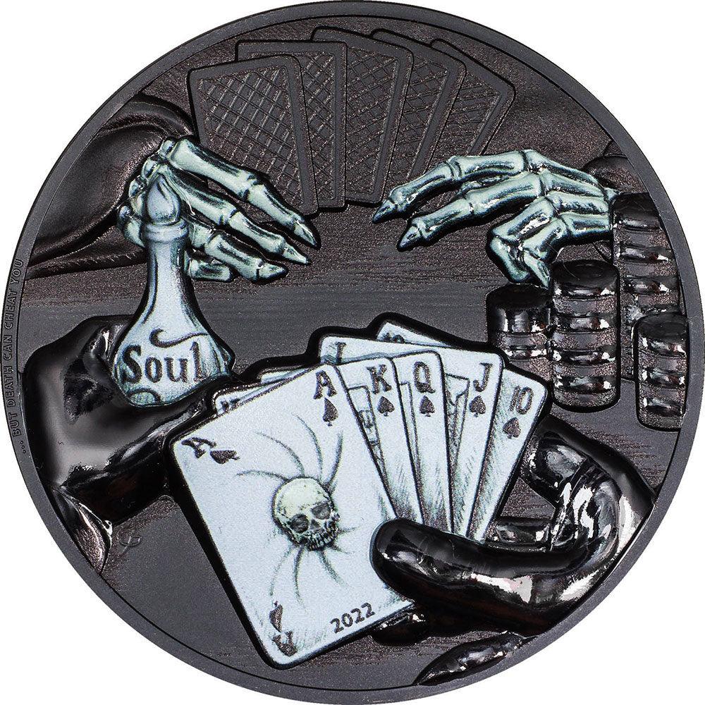 DARK ROYAL FLUSH You Can't Cheat Death 3 Oz Silver Coin $20 Palau 2022 - PARTHAVA COIN
