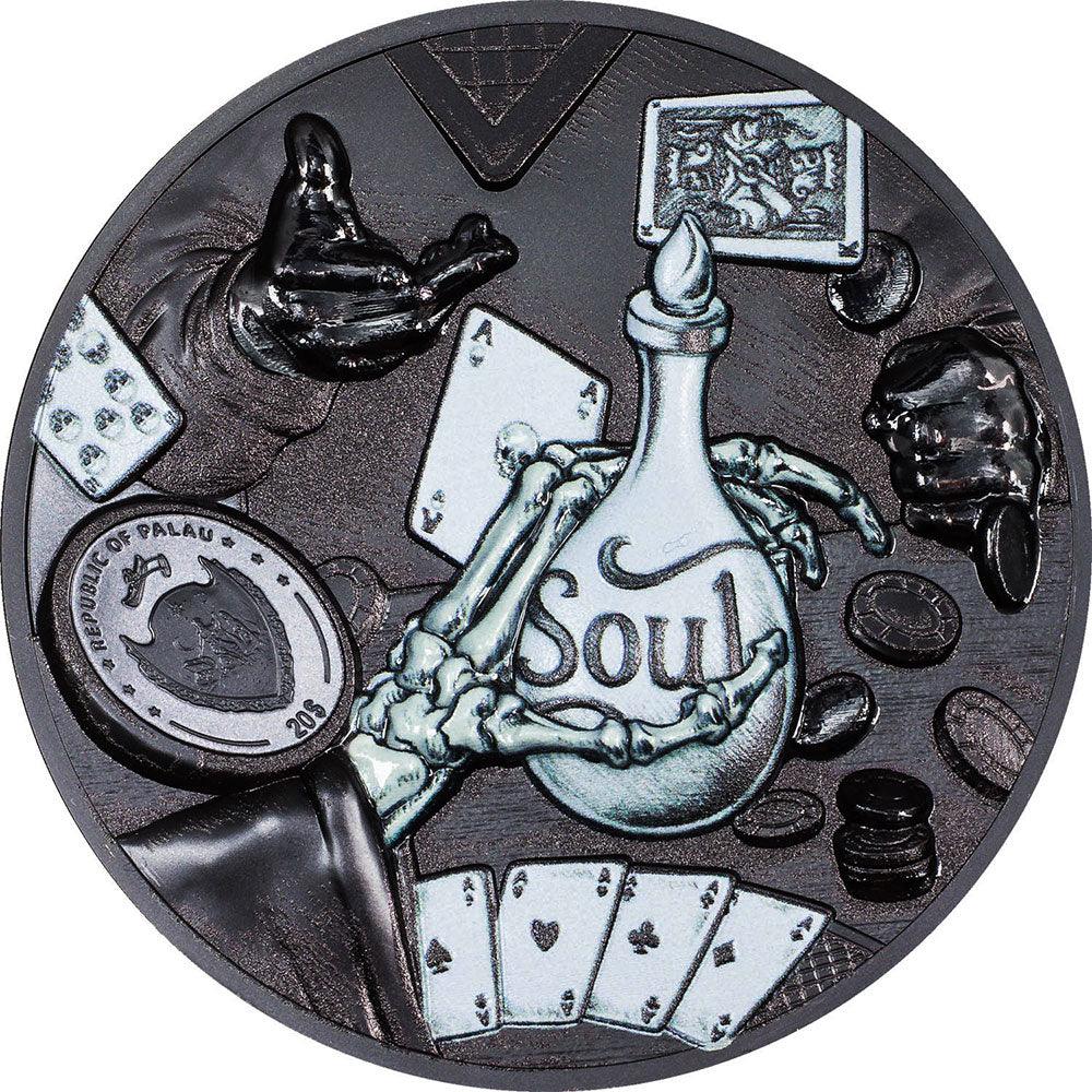DARK ROYAL FLUSH You Can't Cheat Death 3 Oz Silver Coin $20 Palau 2022 - PARTHAVA COIN
