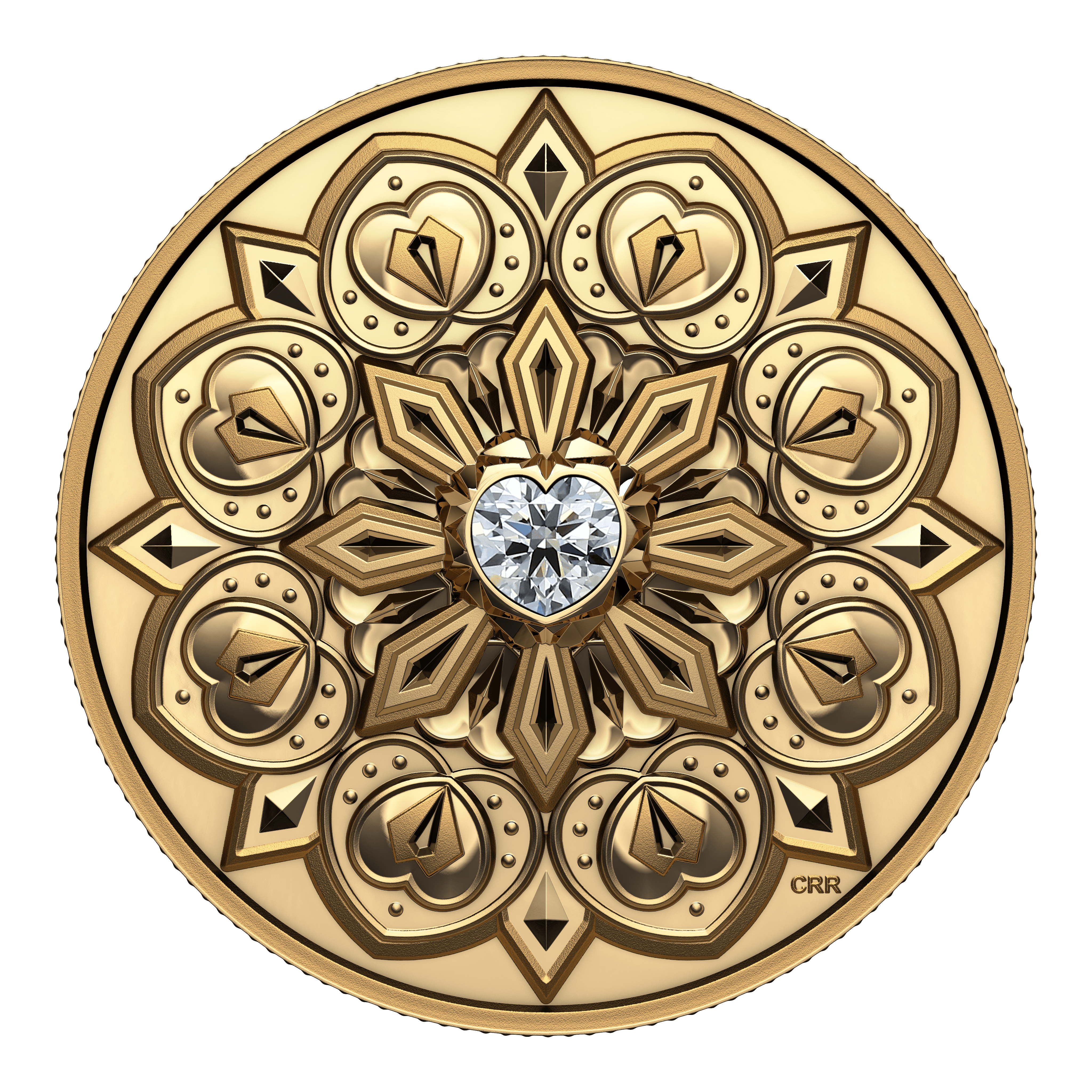 DE BEERS Ideal Heart Diamond Purely Brilliant 1 Oz Gold Coin $200 Canada 2023 - PARTHAVA COIN