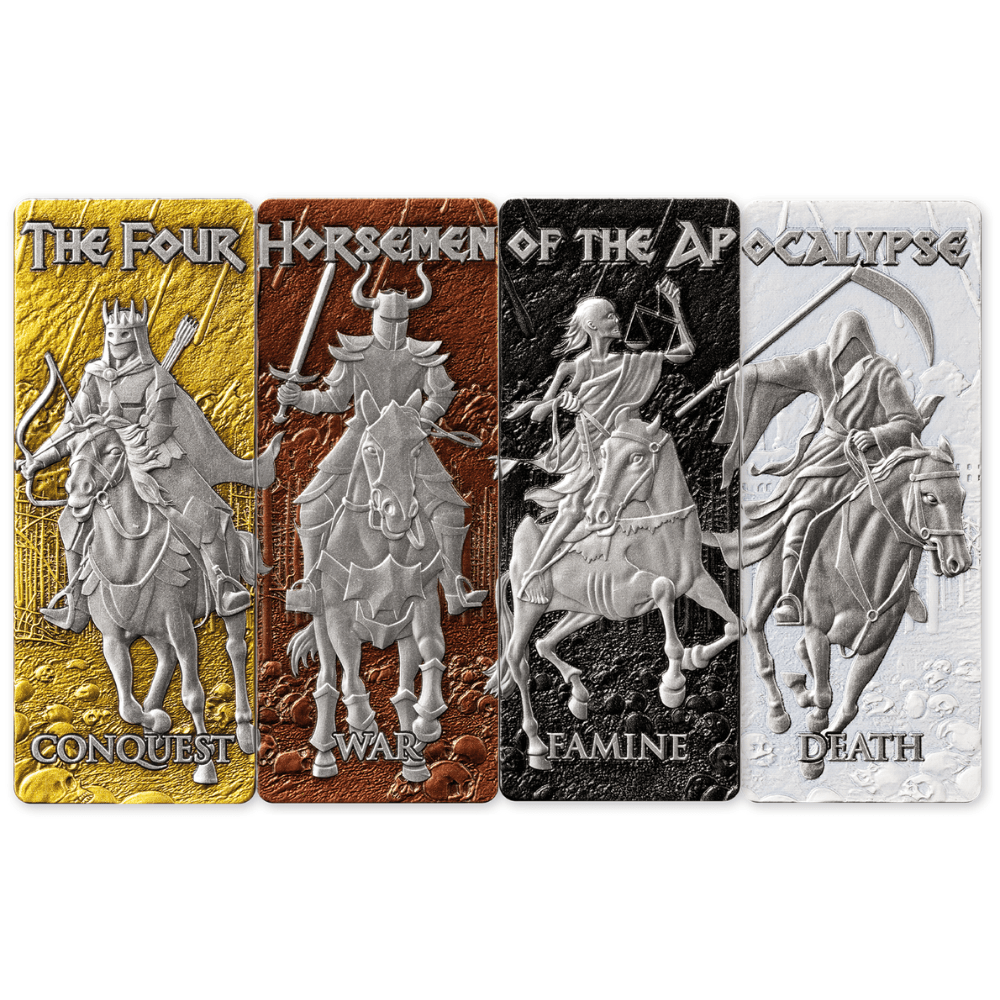 FOUR HORSEMEN OF APOCALYPSE Set 4 x 1 Oz Silver Coins $5 Barbados 2024 - PARTHAVA COIN