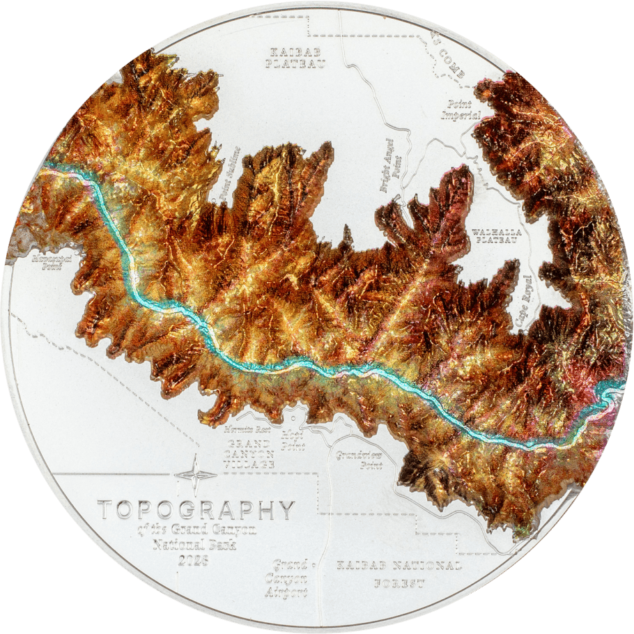 GRAND CANYON Topography 5 Oz Silver Coin $25 Cook Islands 2023 - PARTHAVA COIN