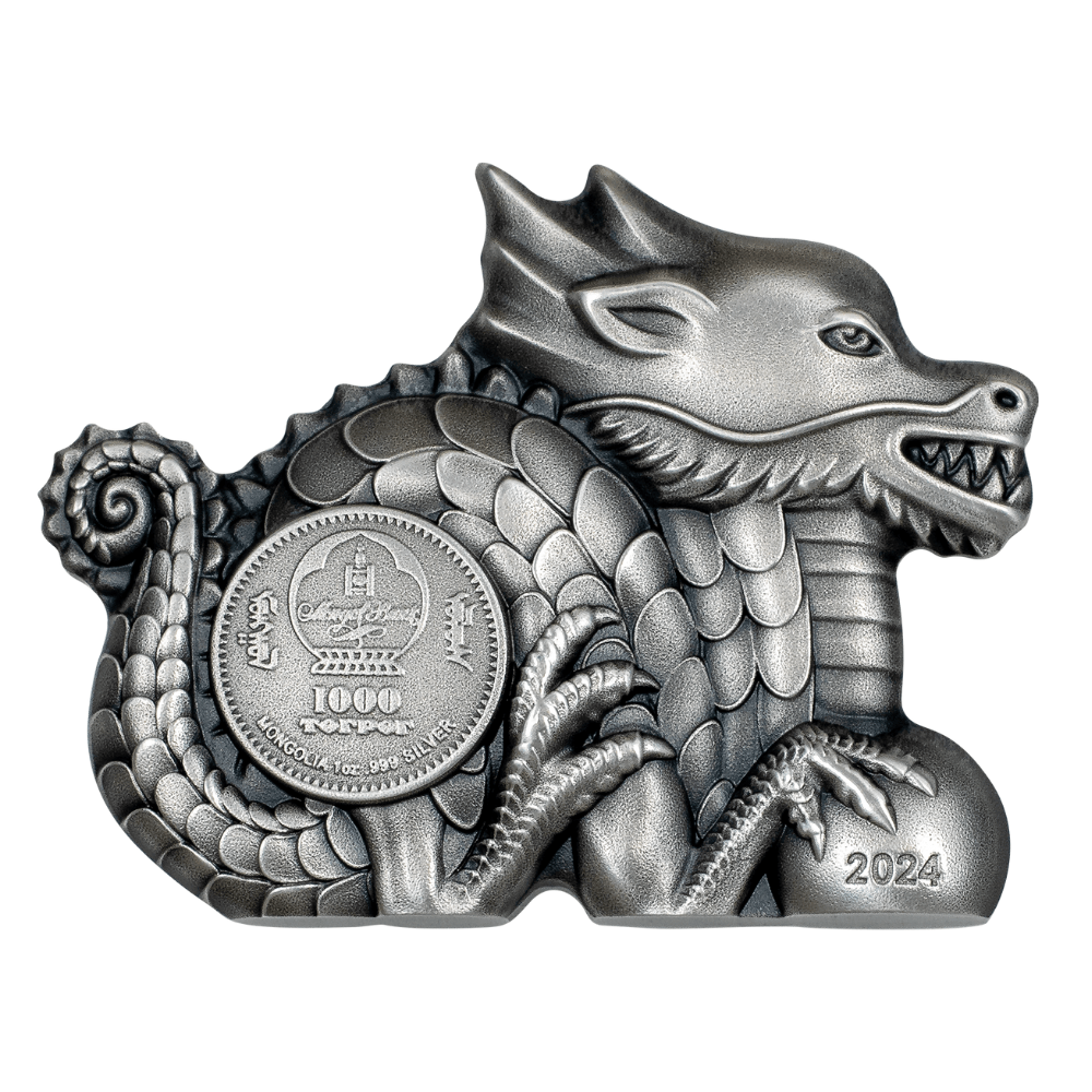 GREAT DRAGON Lunar Collection 1 Oz Silver Coin 1000 Togrog Mongolia 2024 - PARTHAVA COIN
