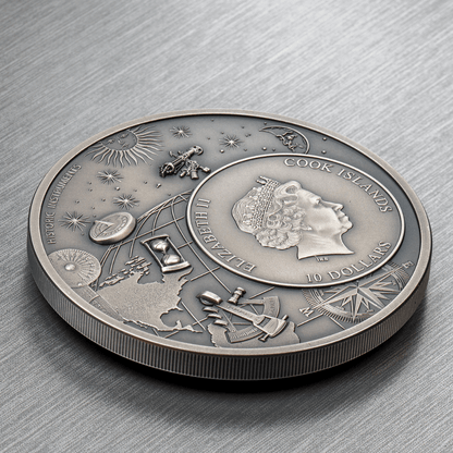 Historic Instruments ASTROLABE 2 Oz Silver Coin $10 Cook Islands 2023- NGC Graded MS 70 Antiqued - PARTHAVA COIN