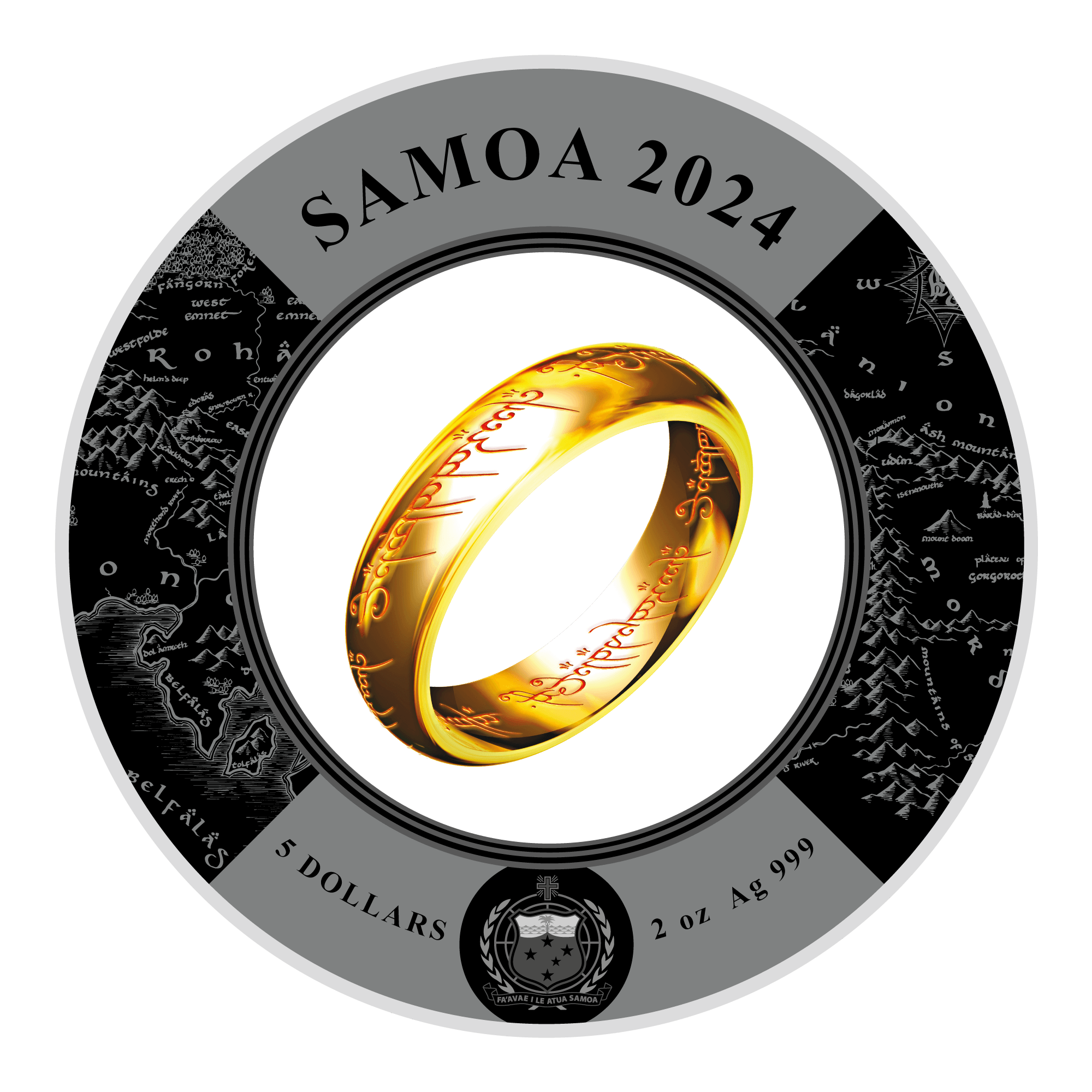 LORD OF THE RINGS 2 Oz Silver Coin $5 Samoa 2024 - PARTHAVA COIN