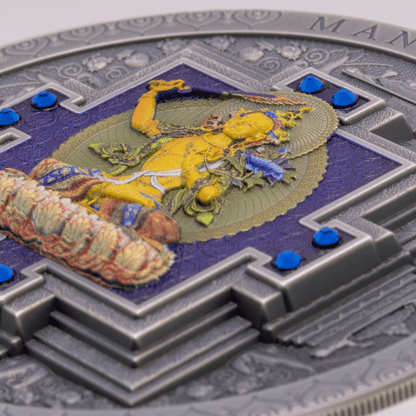 MANJUSHRI MANDALA Archeology Symbolism Coloured 3 Oz Silver Coin 2000 Togrog Mongolia 2024 - PARTHAVA COIN