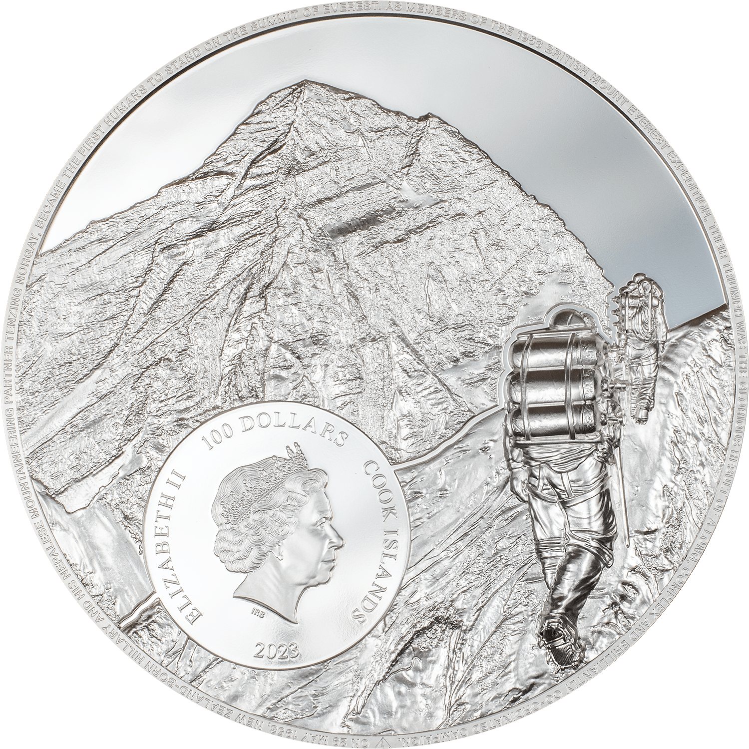 MOUNT EVEREST First Ascent 1 Kg Kilo Silver Coin $100 Cook Islands 2023 - PARTHAVA COIN