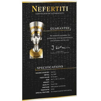 NEFERTITI 3D 5 Oz Silver Coin $10 Samoa 2024 - PARTHAVA COIN