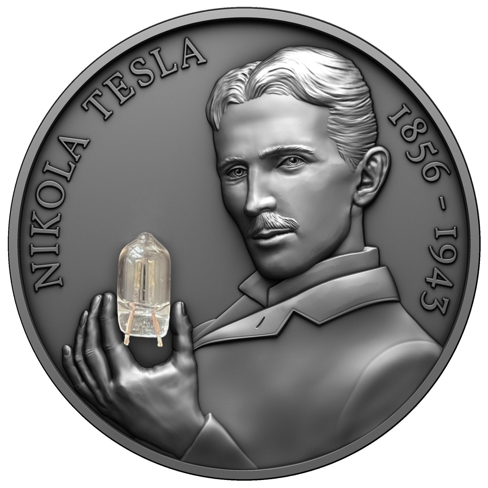 NIKOLA TESLA Bulb Inlay 80th Anniversary 2 Oz Silver Coin 2000 Francs Cameroun 2023 - PARTHAVA COIN