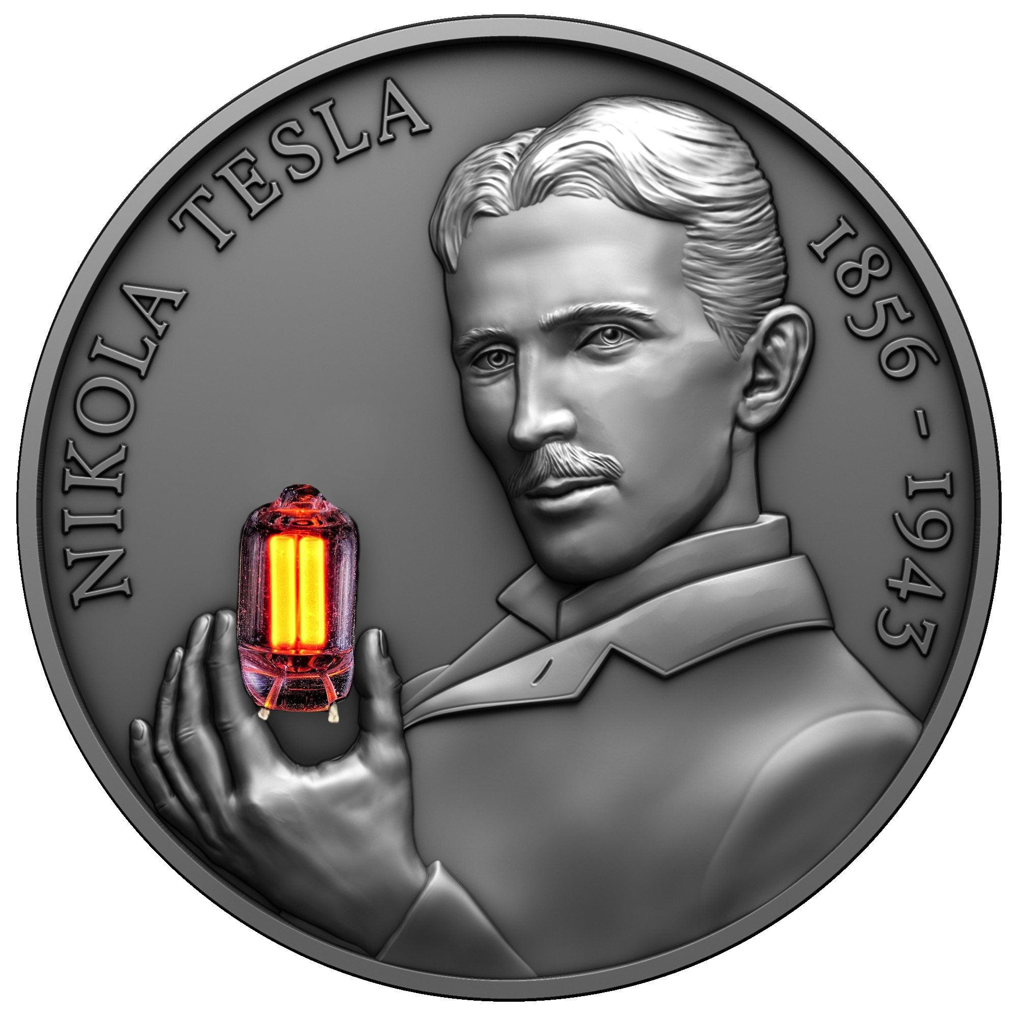 NIKOLA TESLA Bulb Inlay 80th Anniversary 2 Oz Silver Coin 2000 Francs Cameroun 2023 - PARTHAVA COIN