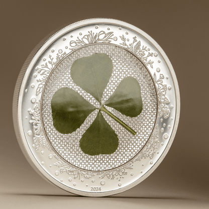 OUNCE OF LUCK Four Leaf Clover 1 Oz Silver Coin $5 Palau 2024 - PARTHAVA COIN