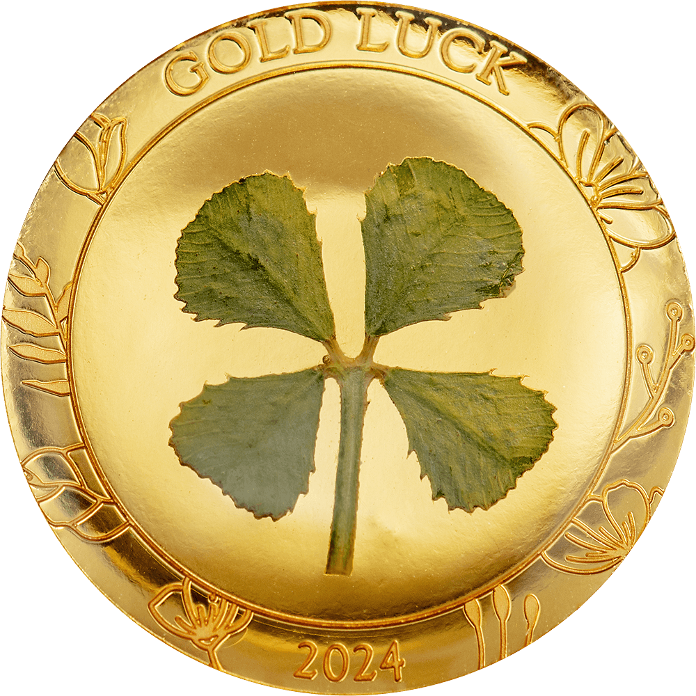 OUNCE OF LUCK Four Leaf Clover Gold Coin $1 Palau 2024 - PARTHAVA COIN