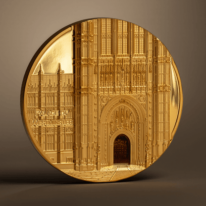 PALACE OF WESTMINSTER Tiffany Art Metropolis 5 Oz Gold Coin $500 Palau 2023 - PARTHAVA COIN
