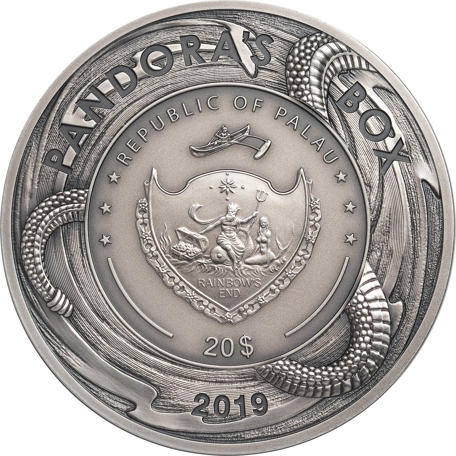 PANDORA BOX Evil Within EHR Epic High Relief 3 Oz Silver Coin $20 Palau 2019 - PARTHAVA COIN