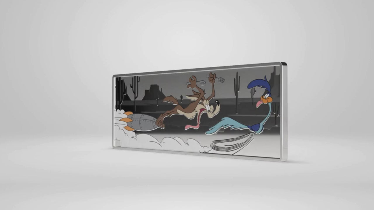 Load video: Looney Tunes™ Wile E. Coyote &amp; Road Runner Silver Coin AGORO video