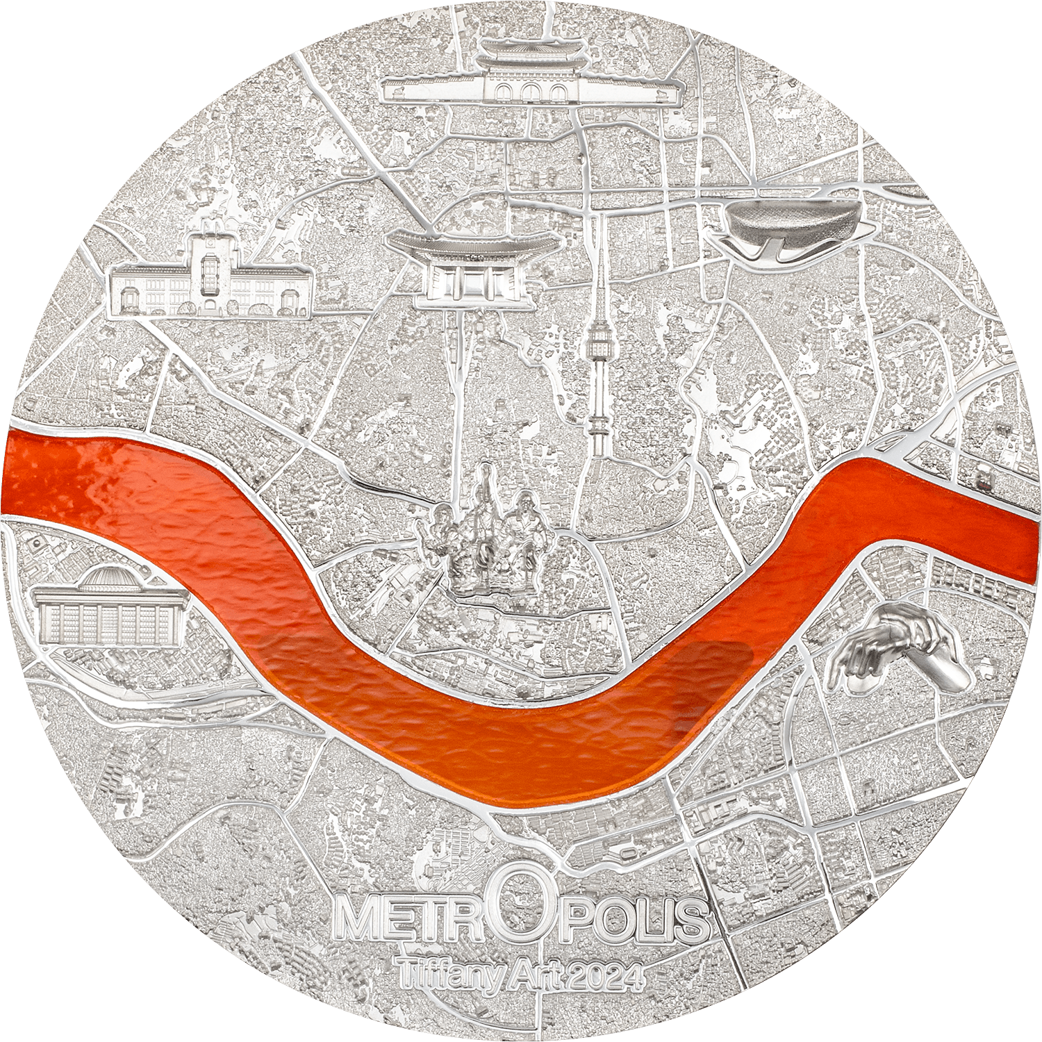 SEOUL Tiffany Art Metropolis 3 Oz Silver Coin $20 Palau 2024 - PARTHAVA COIN