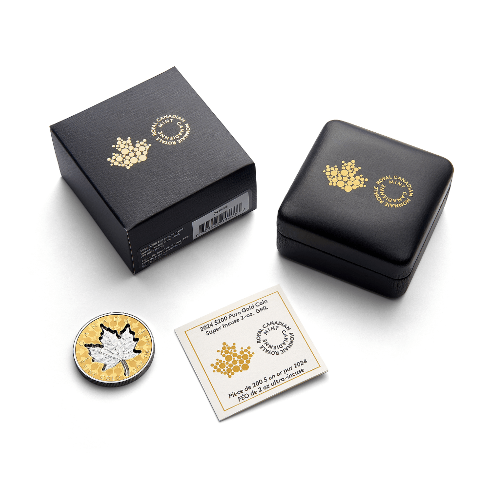 SUPER INCUSE GOLD MAPLE LEAF 2 Oz Gold Coin $200 Canada 2024 - PARTHAVA COIN