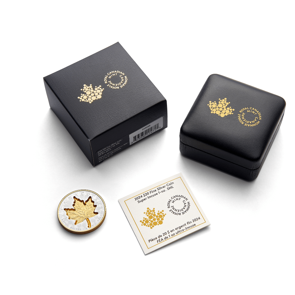 SUPER INCUSE SILVER MAPLE LEAF 1 Oz Silver Coin $20 Canada 2024 - PARTHAVA COIN