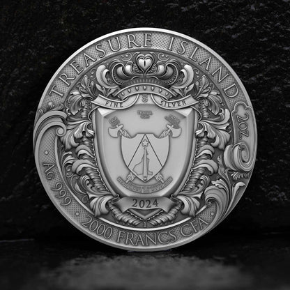 TREASURE ISLAND 2 Oz Silver Coin 2000 Francs Cameroon 2024 - PARTHAVA COIN
