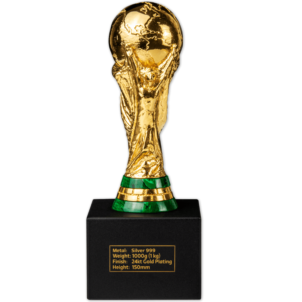 OFFICIAL FIFA WORLD CUP TROPHY™ REPLICA 1 Kg Pure Silver Ag999, Gold-Plated - PARTHAVA COIN