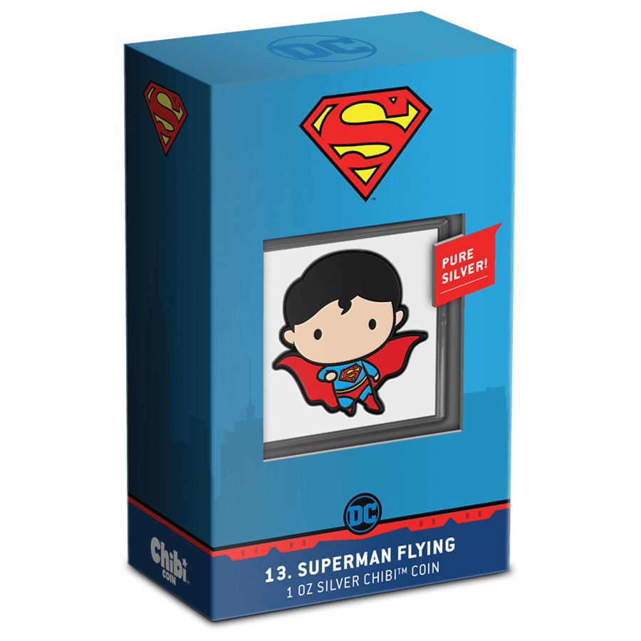 PREMIUM NUMBER SELECTION, SUPERMAN™ FLYING, 1 oz Pure Silver Coin, Series: Chibi® Coin Collection DC Comics 2021, Niue, NZ Mint - PARTHAVA COIN