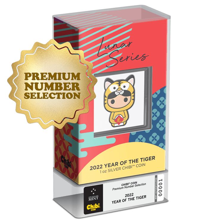 PREMIUM NUMBER SELECTION, 2022 YEAR OF THE TIGER, 1 oz Pure Silver Coin, Series: Chibi® Coin Collection Lunar Series 2022, Niue, NZ Mint - PARTHAVA COIN