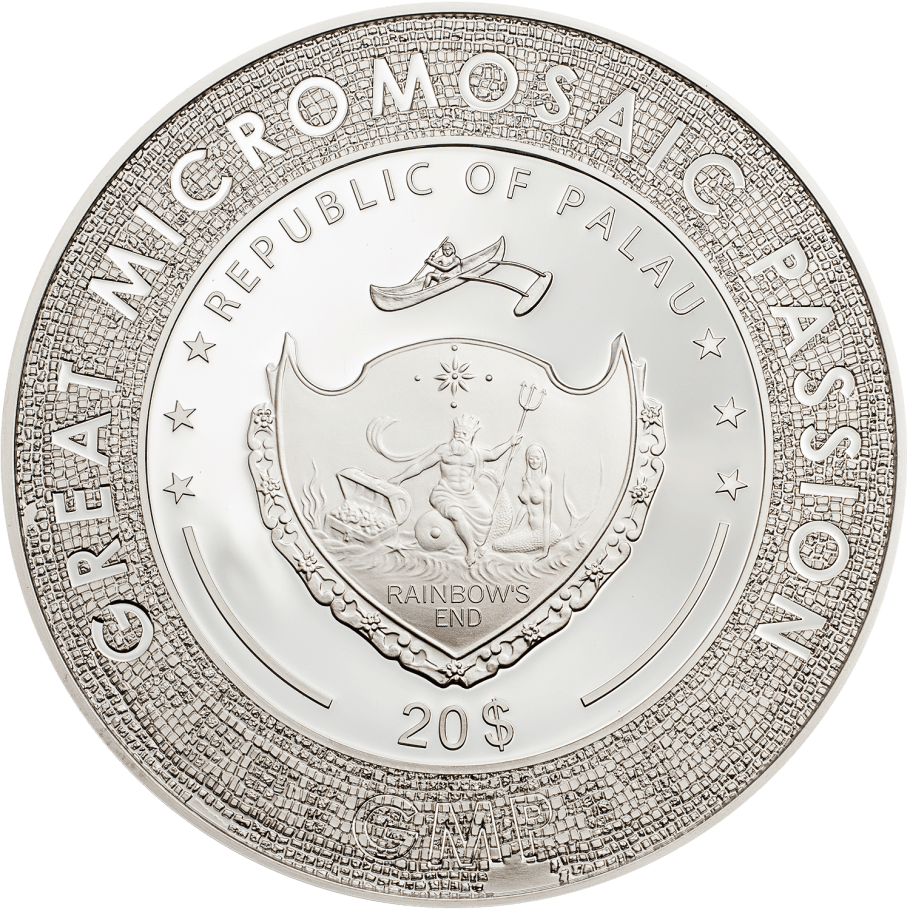 LADY WITH AN ERMINE Leonardo da Vinci Great Micromosaic Passion 3 Oz Silver Coin $20 Palau 2020 - PARTHAVA COIN
