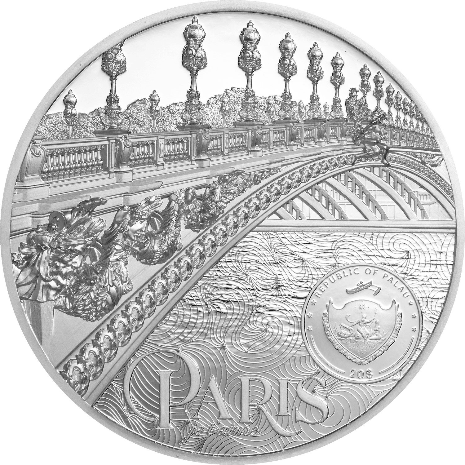 TIFFANY ART METROPOLIS Paris 3 Oz Silver Coin $20 Palau 2021 - PARTHAVA COIN