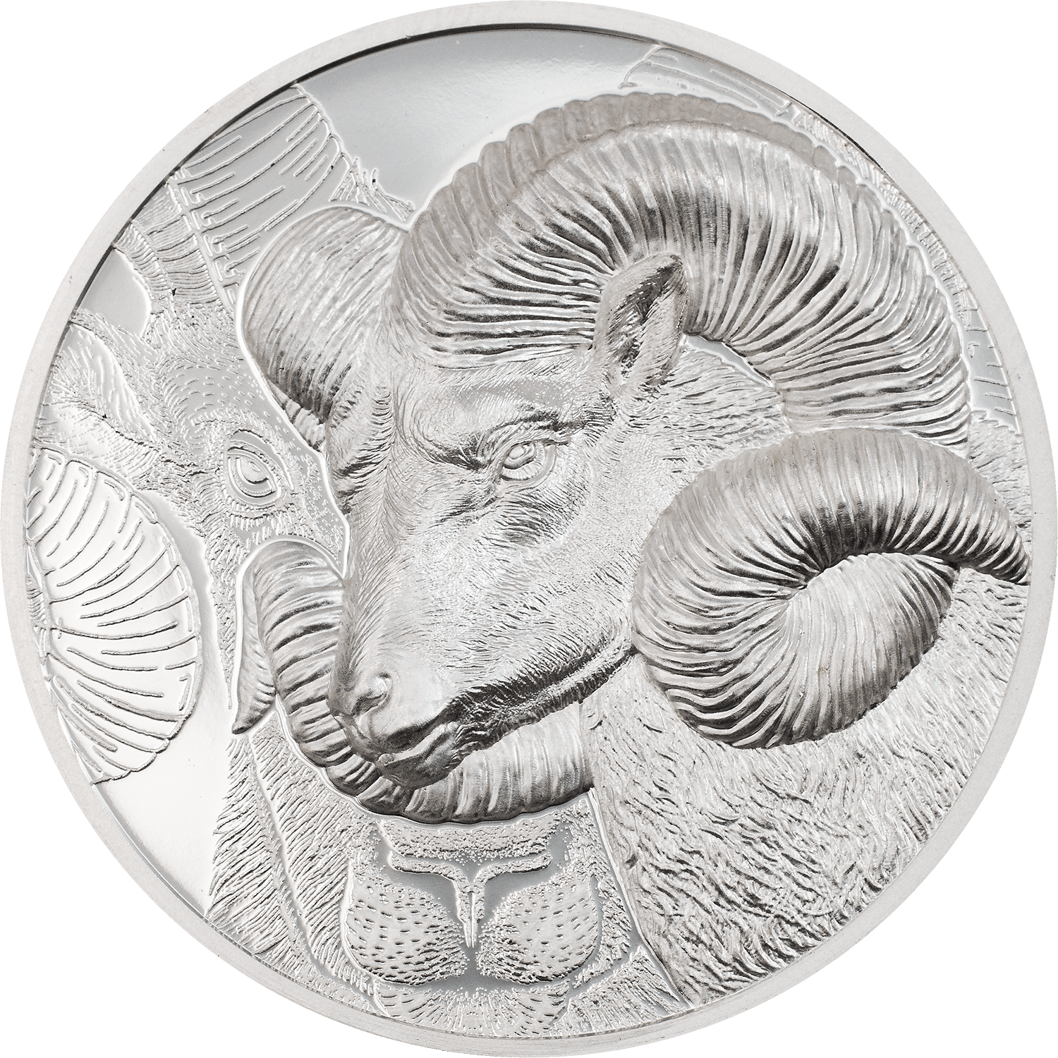 MAGNIFICENT ARGALI Wild Mongolia Ram 1 Oz Silver Coin 500 Togrog Mongolia 2022 - PARTHAVA COIN